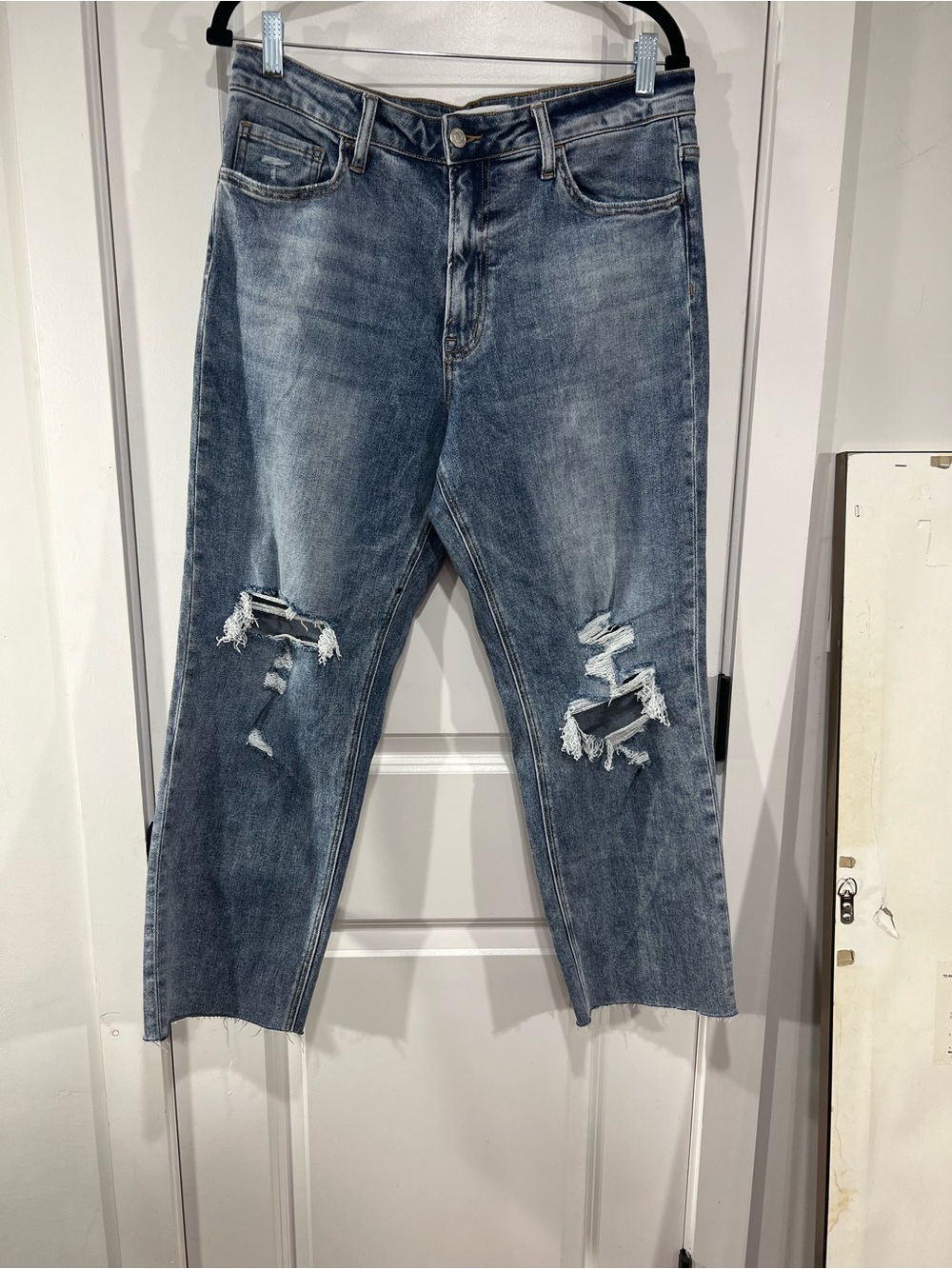 Women’s Straight Leg Distressed Blue Jeans